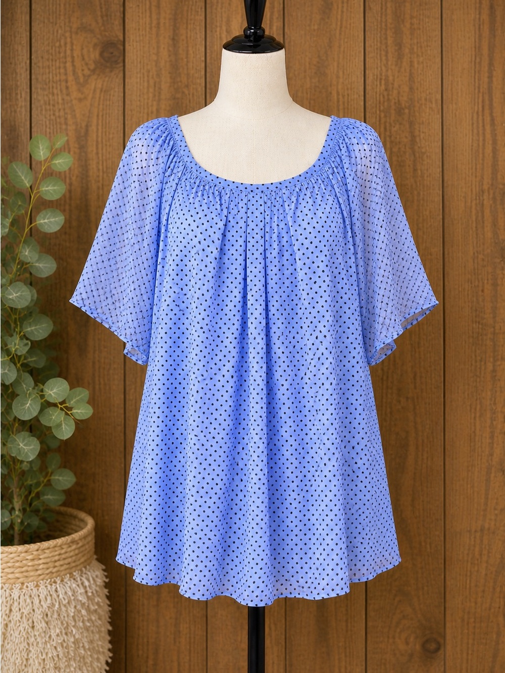 Sara Michelle Lavender Polka Dot Peasant Tunic